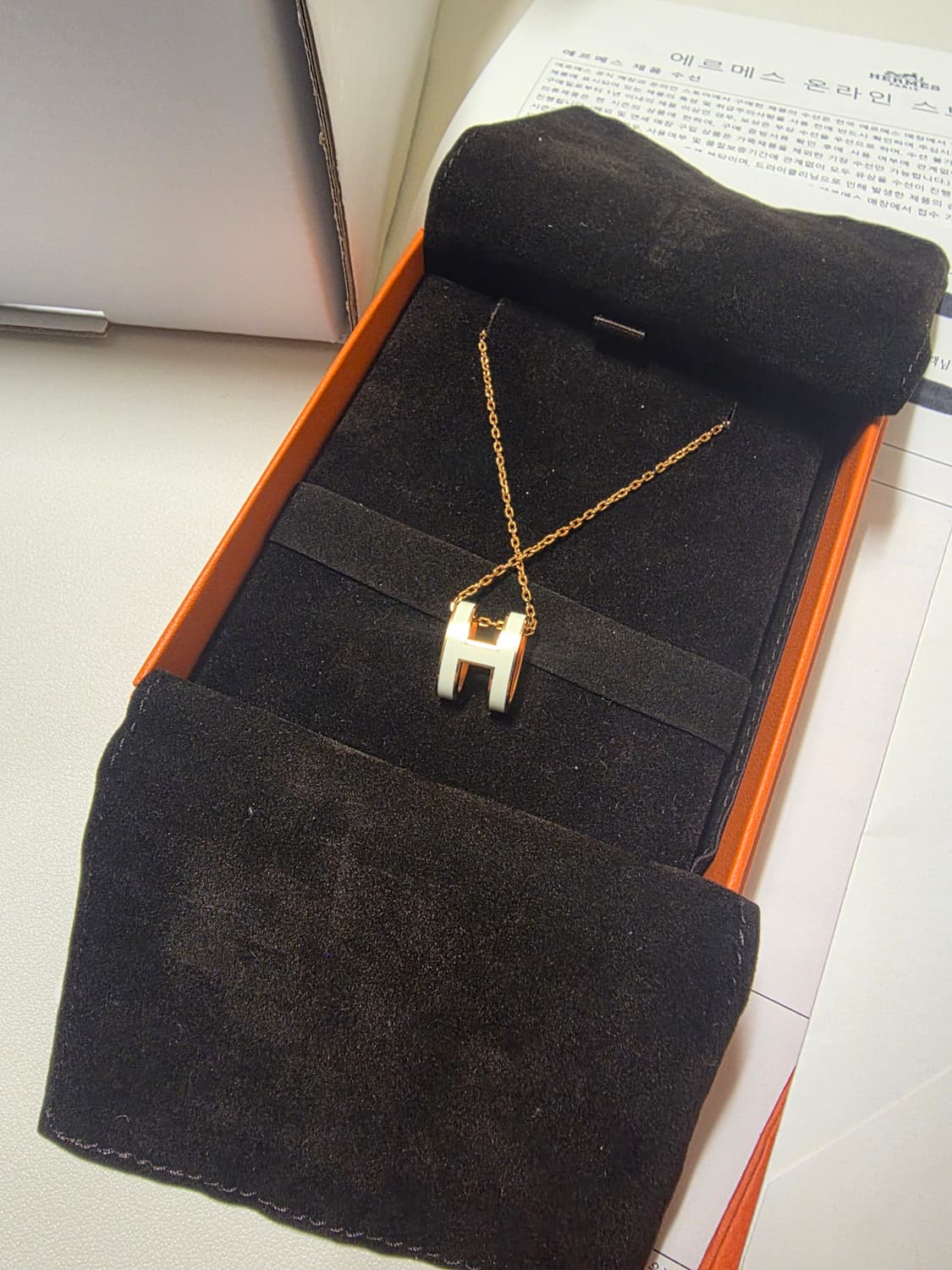 [풀구성] 에르메스 팝 H 아슈 펜던트 목걸이 화이트 블랑 상품이미지4