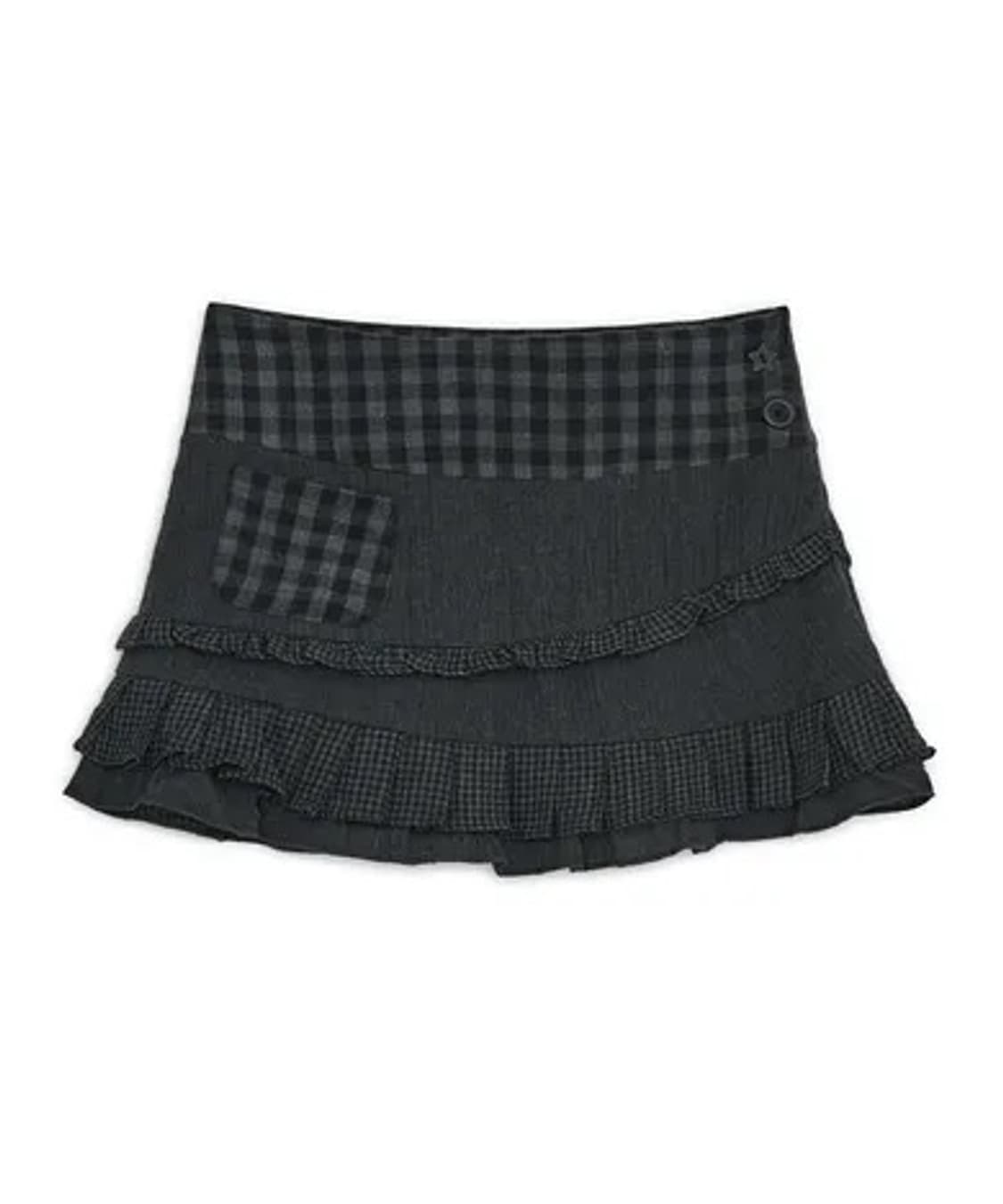 허그유어스킨 체크 러플 스커트 블랙 상품이미지1