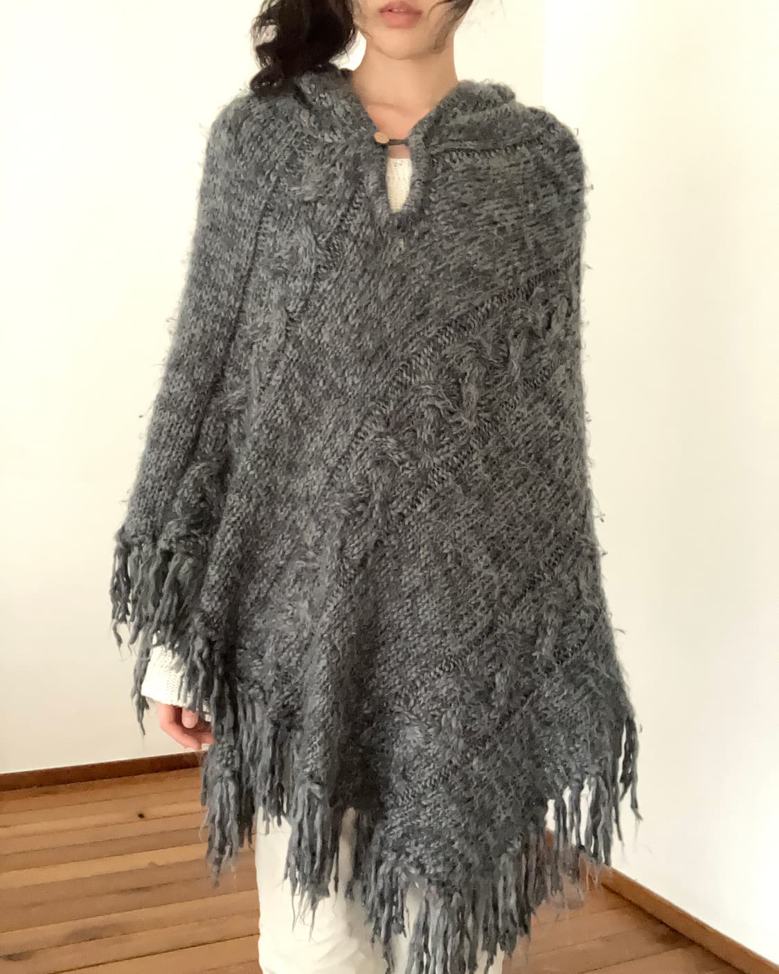 일본 빈티지 그레이 니트 케이프 상품이미지1