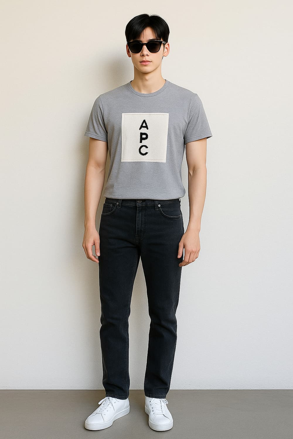 A.P.C.아페쎄. 남자 그레이 프린트 라벨 티셔츠_S 상품이미지1