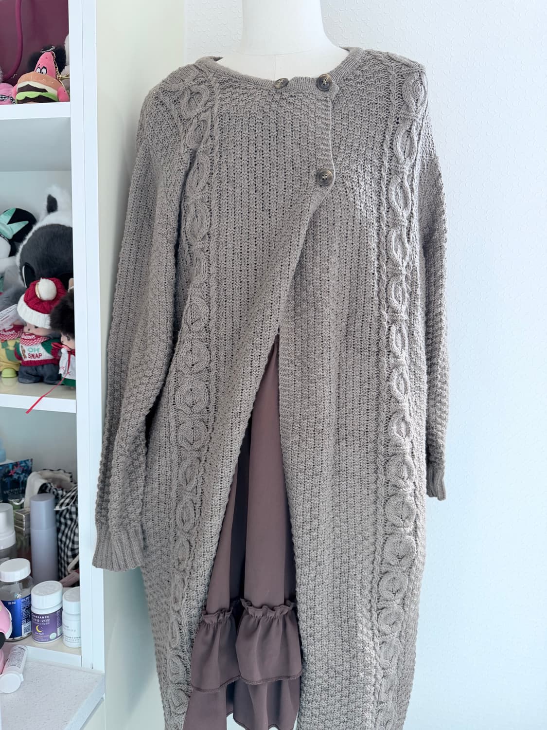 초코소보루빵 생각나는 빈티지 니트 가디건 & 원피스 세트 상품이미지4