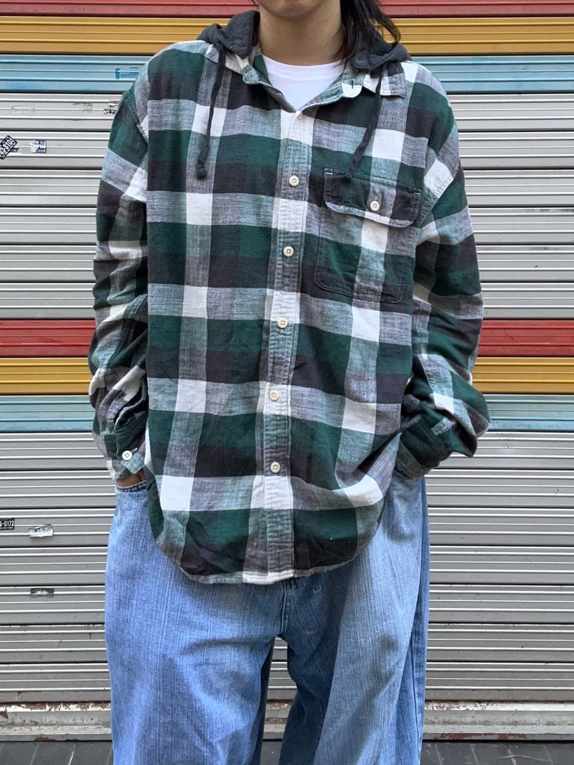 90s AMERICAN EAGLE 후드 체크플란넬셔츠 상품이미지3