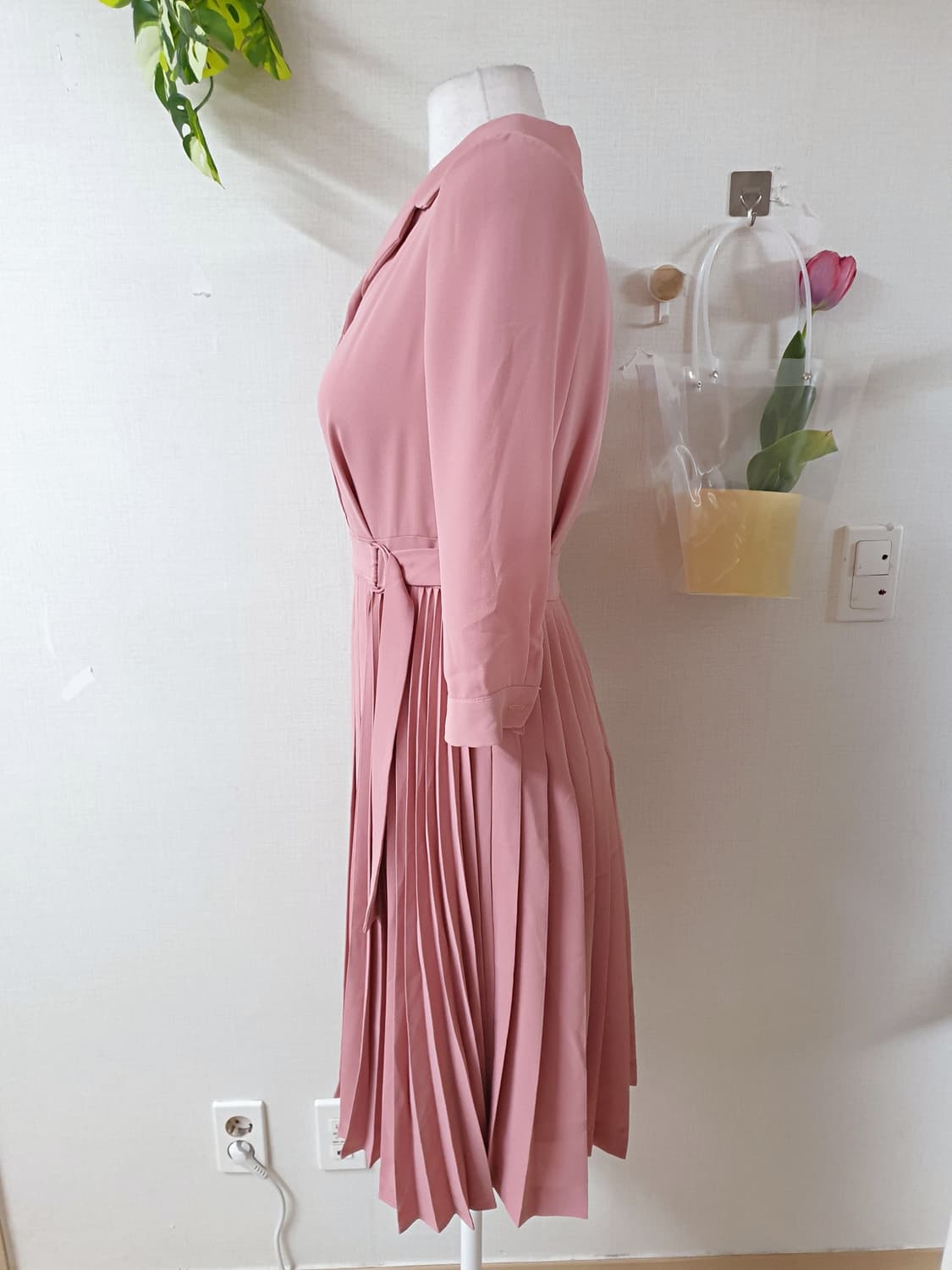 숲 플리츠 카라 롱원피스 55 주름 핑크 상품이미지8