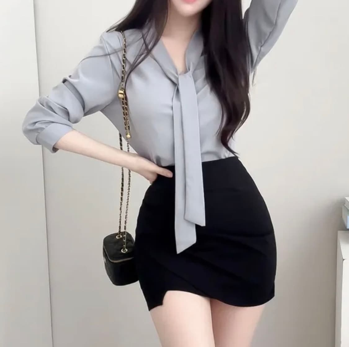 그레이 타이 블라우스 상품이미지1