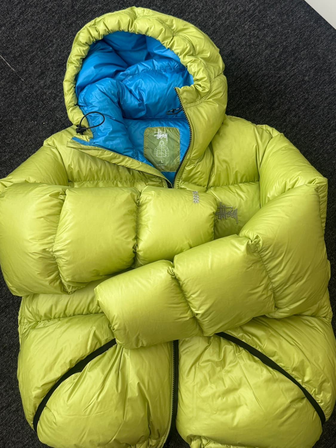 [L] 스투시 패딩 다운 파카 마이크로 립스탑 라임 상품이미지2