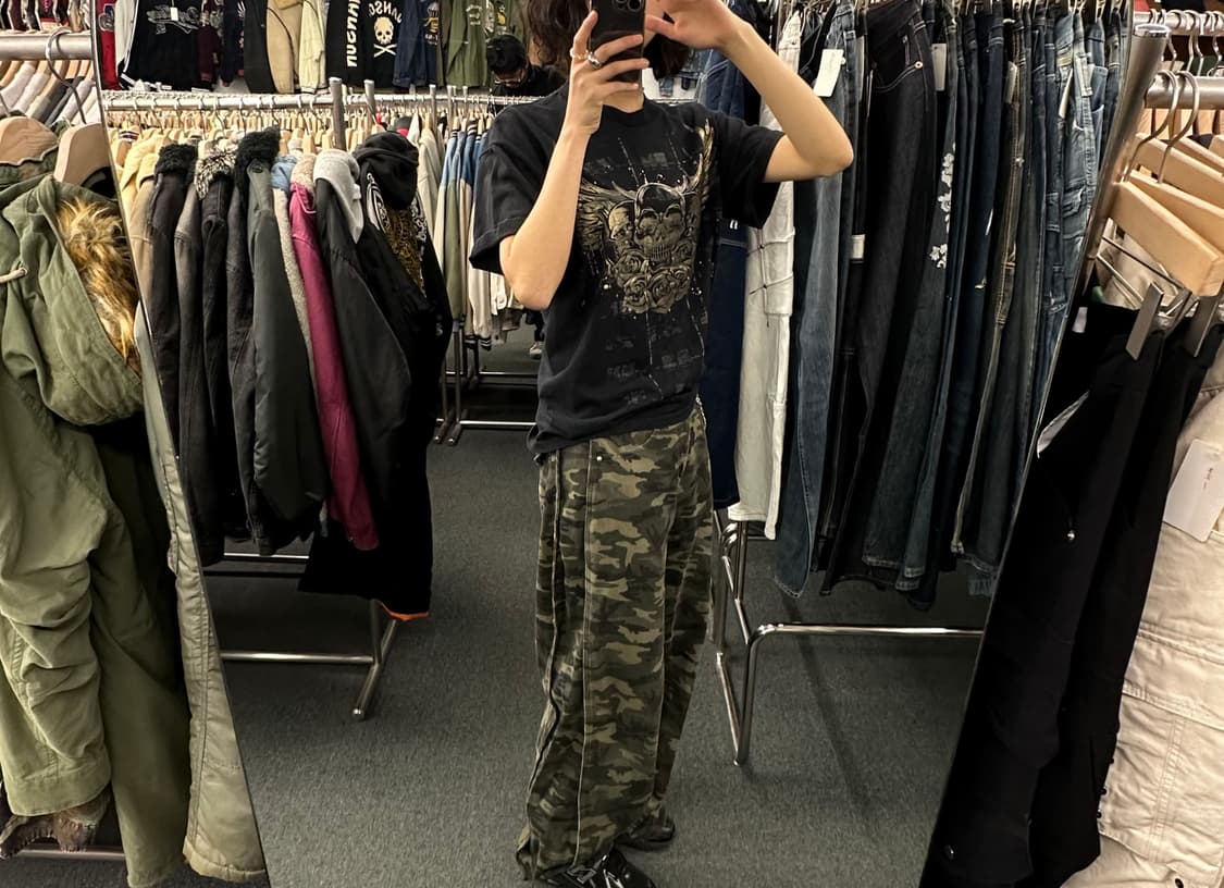 L)Carbon 빈티지 Y2K 스컬 프린팅 반팔 상품이미지1