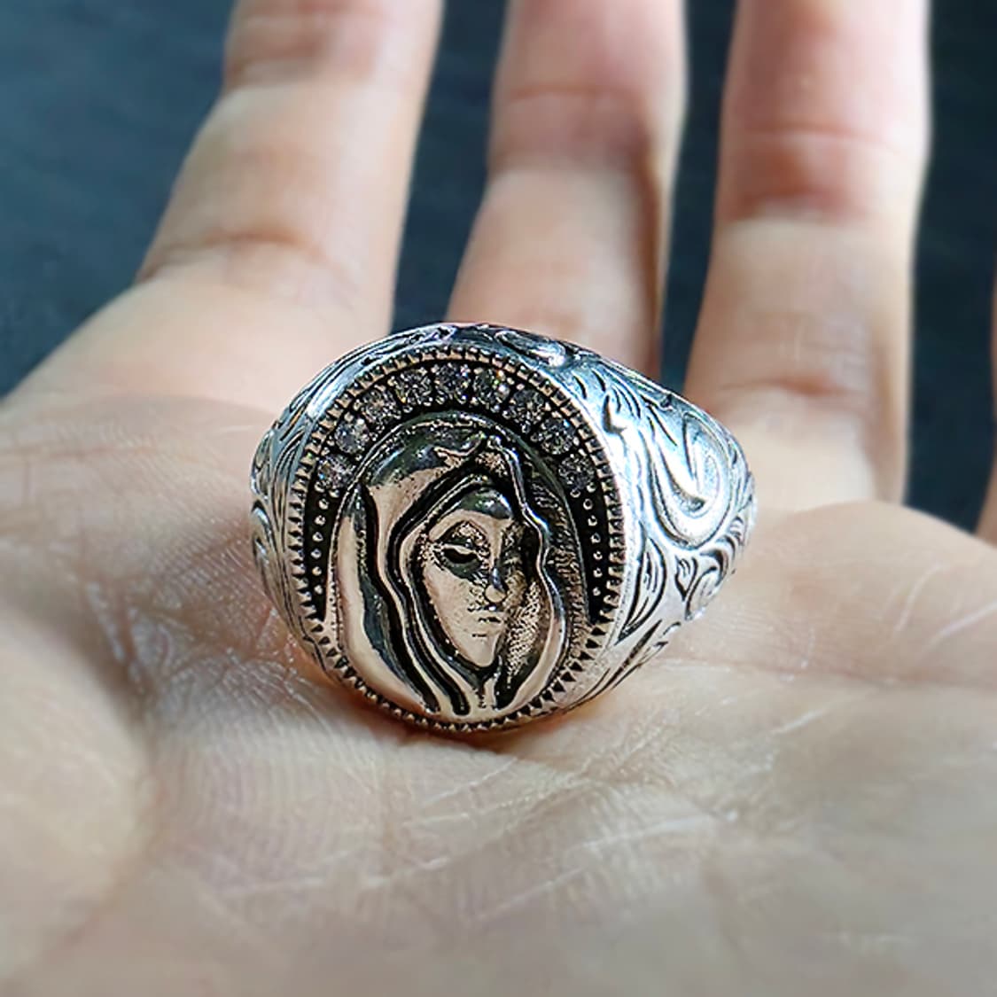 Virgin Mary 실버 빅사이즈 남자 빈티지 천주교 기독교 기도 반지 상품이미지5