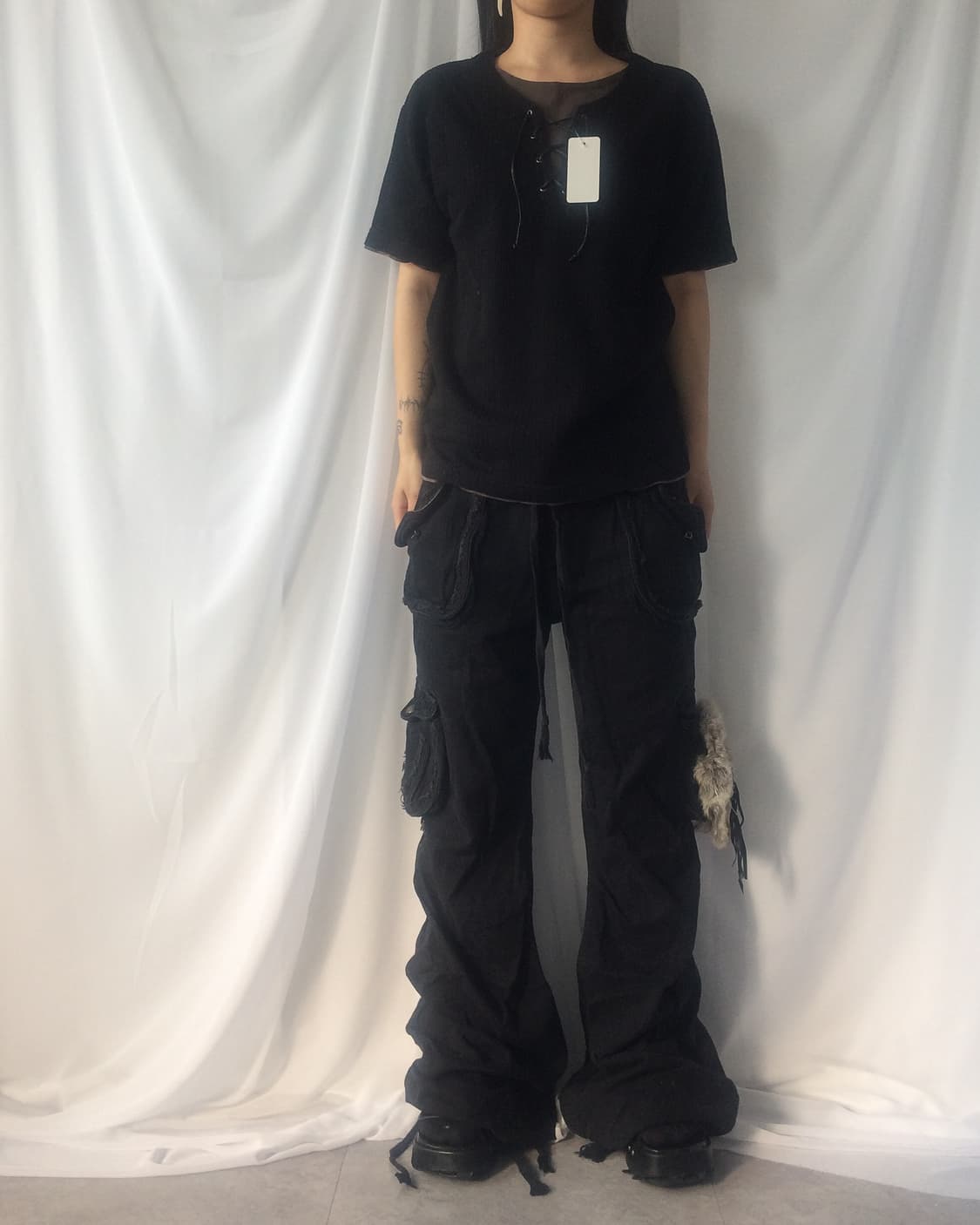 Lace up point ribbed t shirt 상품이미지5