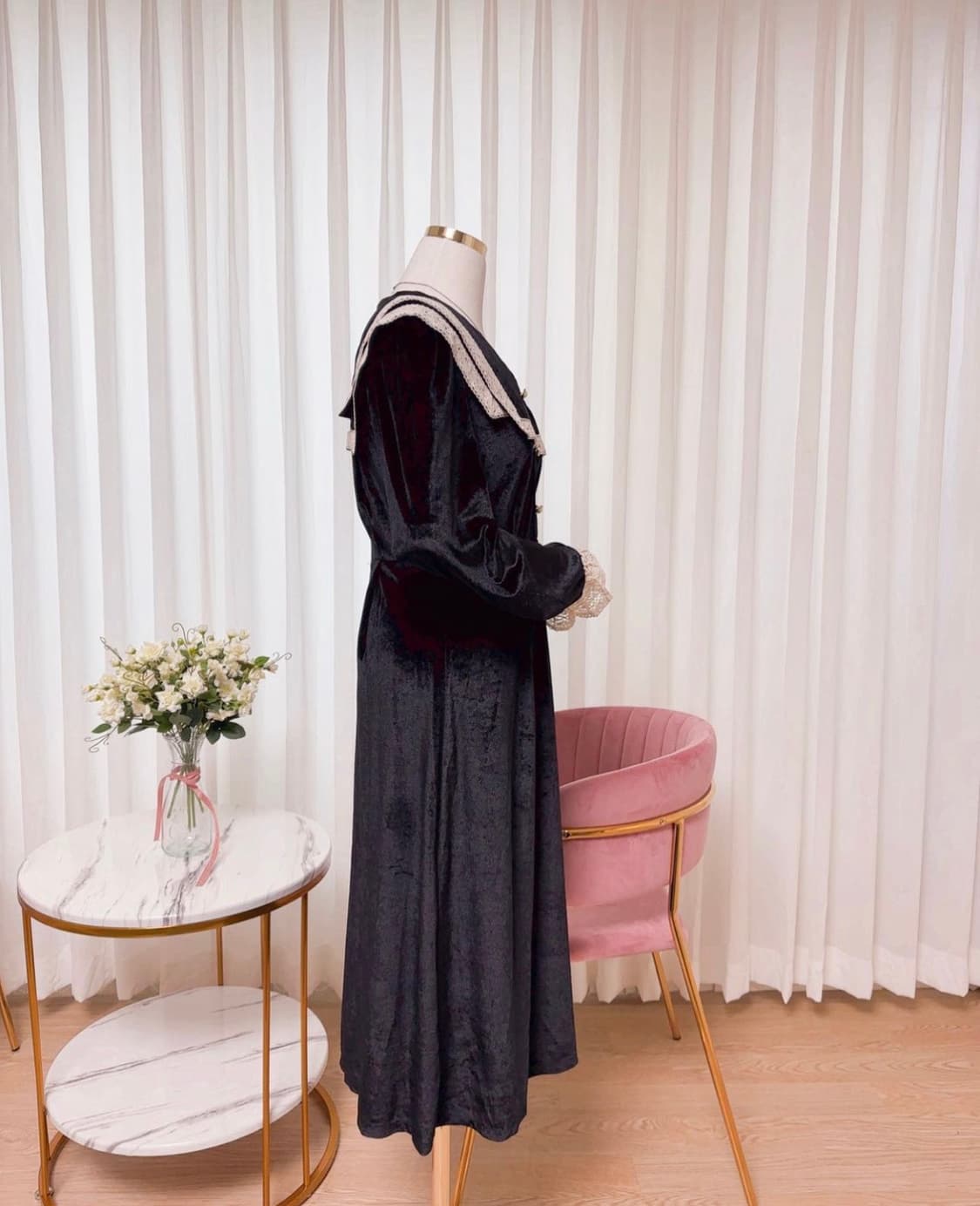 세일러 벨벳레이스 롱원피스 상품이미지6