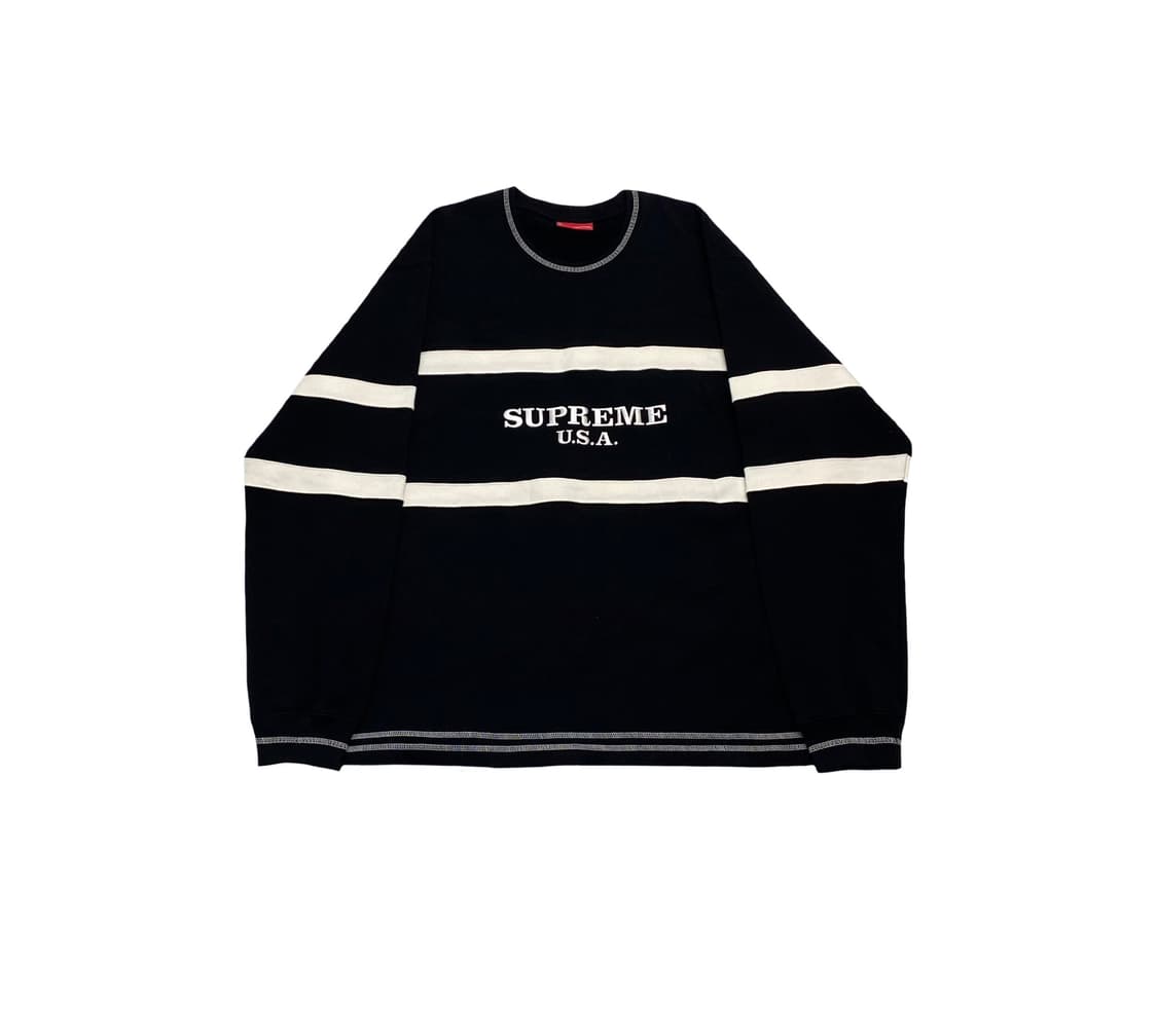 슈프림 16FW 엠브로이드 센터 스트라이프 크루넥 상품이미지1