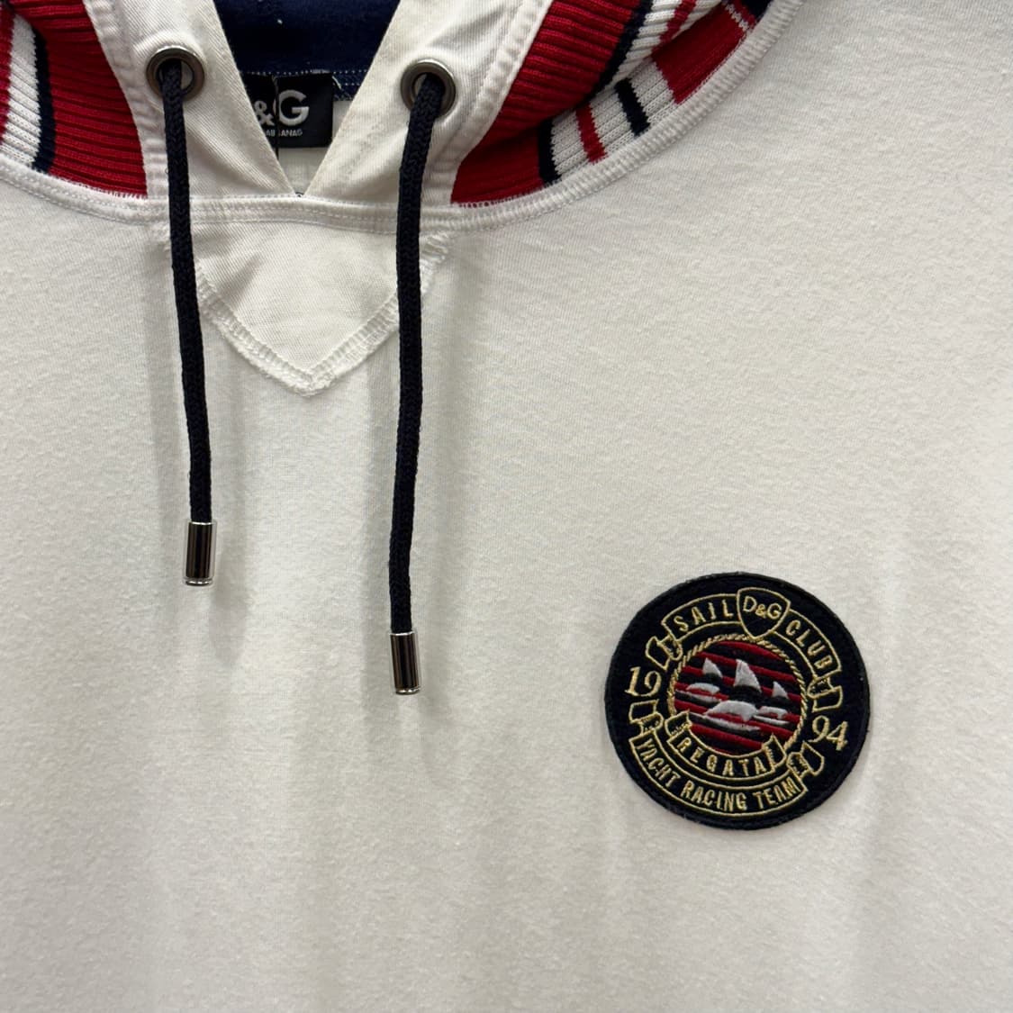 돌체앤가바나 후드 반팔 티셔츠 스트라이프 포인트 밑단 스트링 화이트 상품이미지7