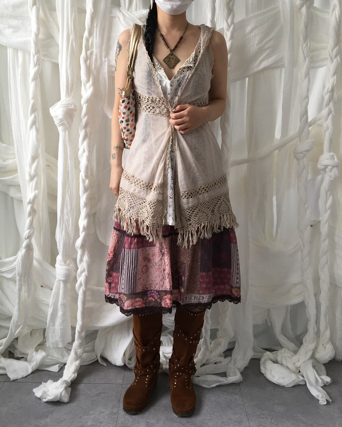 Fringe crochet layer hood open vest 상품이미지6