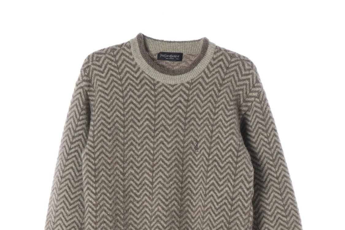 YSL 입생로랑 빈티지 자수 로고 헤링본 울 니트 L 상품이미지3