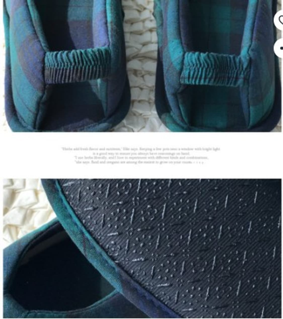 오픈토 미끄럼방지 덧신 실내화 그린체크 (새상품) 상품이미지3