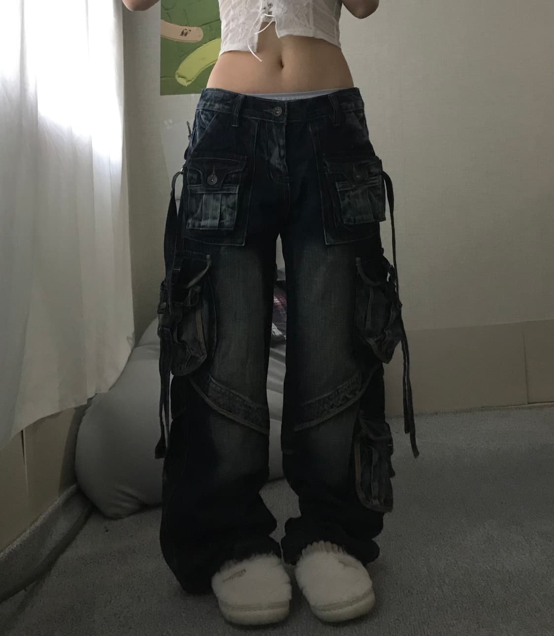 워시드 스트랩디테일 데님카고팬츠 상품이미지4