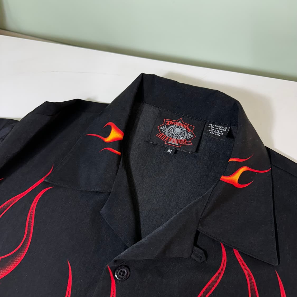 M 빈티지 블랙 불꽃프린팅 반팔셔츠 상품이미지5