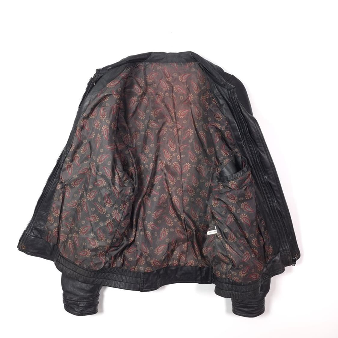 페이즐리 라이닝 블랙 램스킨 레더 봄버 자켓 L 상품이미지6