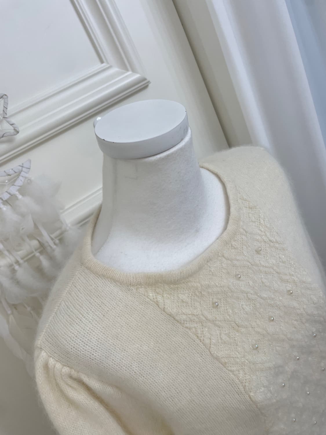 ivory beads glitter puff sleeve angora k 상품이미지9