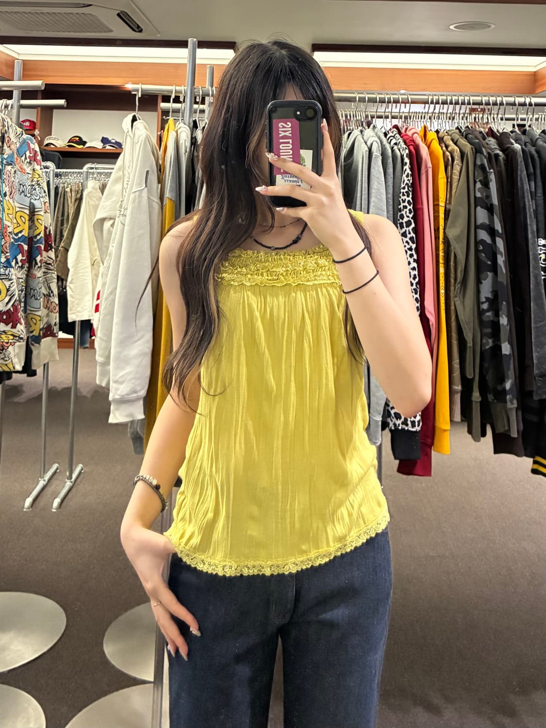 M)Comfort Basic 빈티지 여성 레이스 디테일 옐로우 나시 상품이미지1