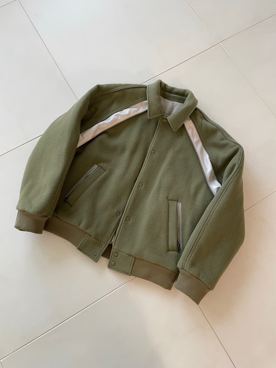 언어펙티드 울 바시티 자켓 점퍼 L 그린 상품이미지1