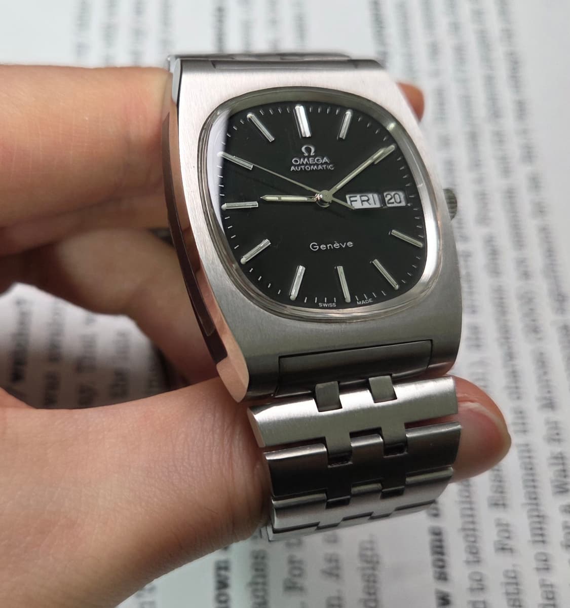 레어] 빈티지 오메가 제네브 테레비 점보 블랙판 데이데이트 브레이슬릿 v 상품이미지4