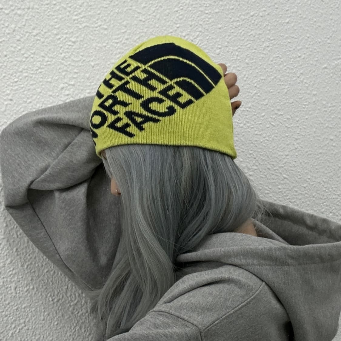 노스페이스 빅로고 네온라임 비니 상품이미지2