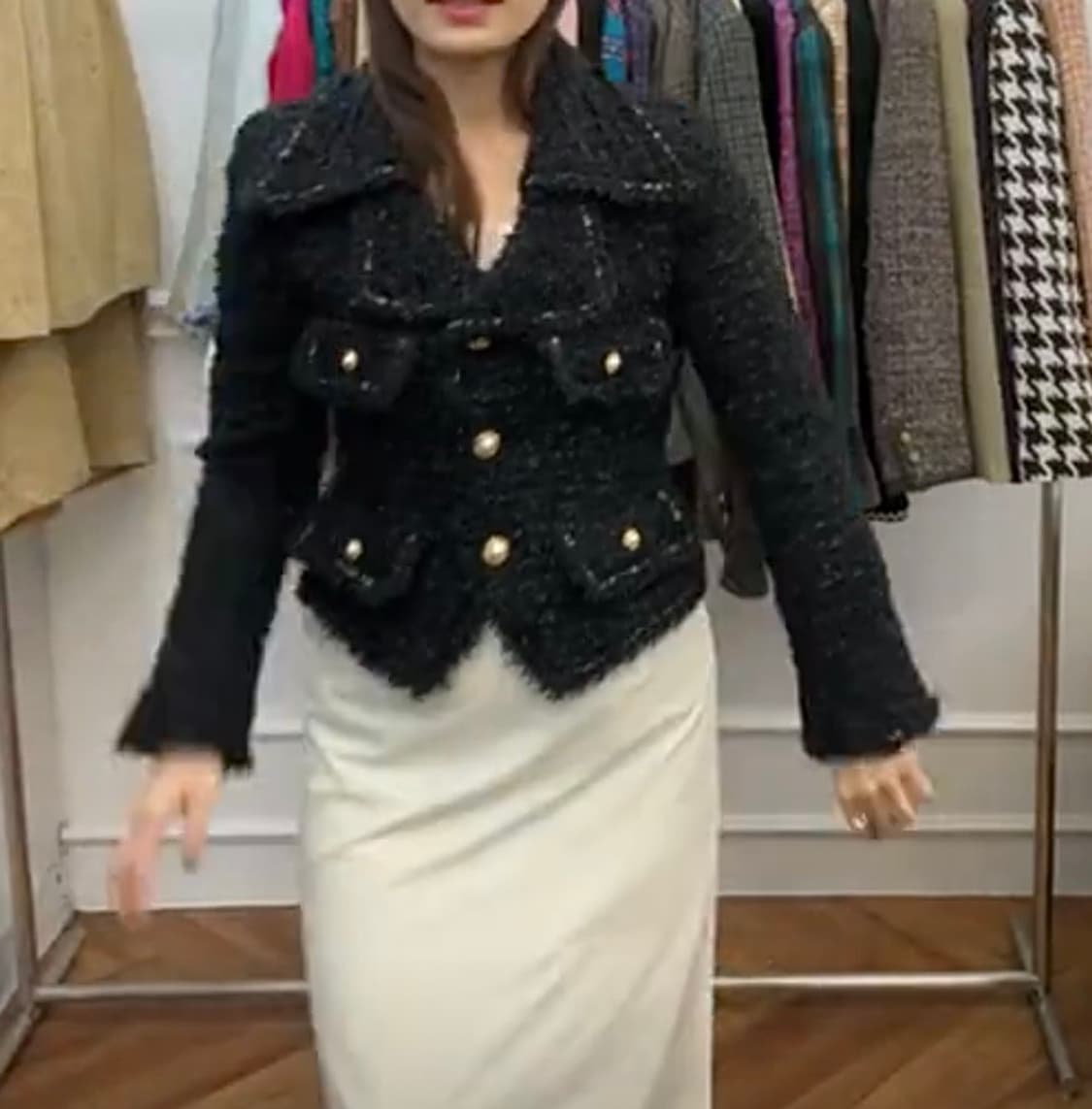 썸띵빈티지 펄원사 블랙 빈티지 트위드 자켓 상품이미지2