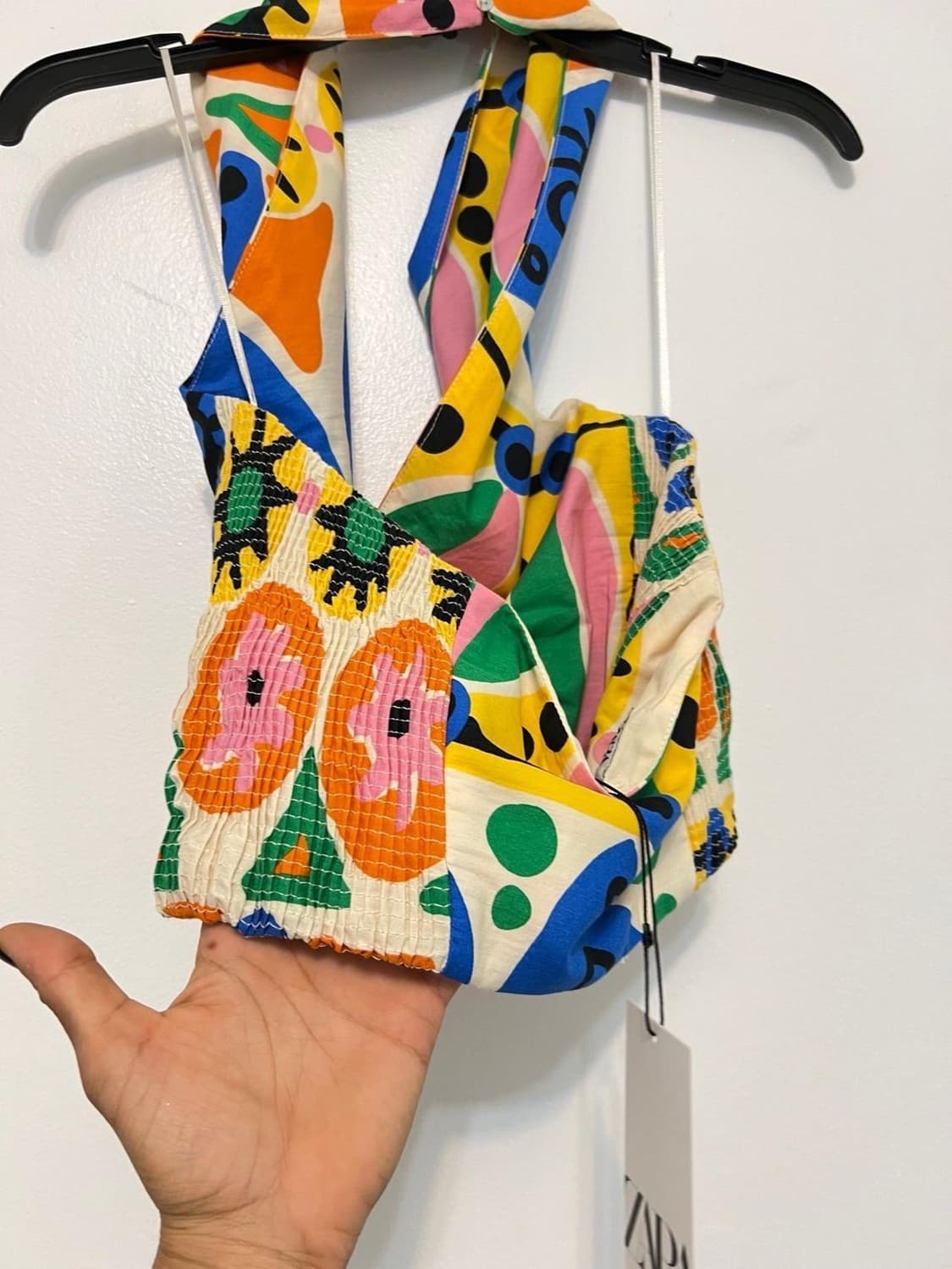 자라 코튼 홀터넥 슬리브리스 프린팅 탑 M 새상품 상품이미지4