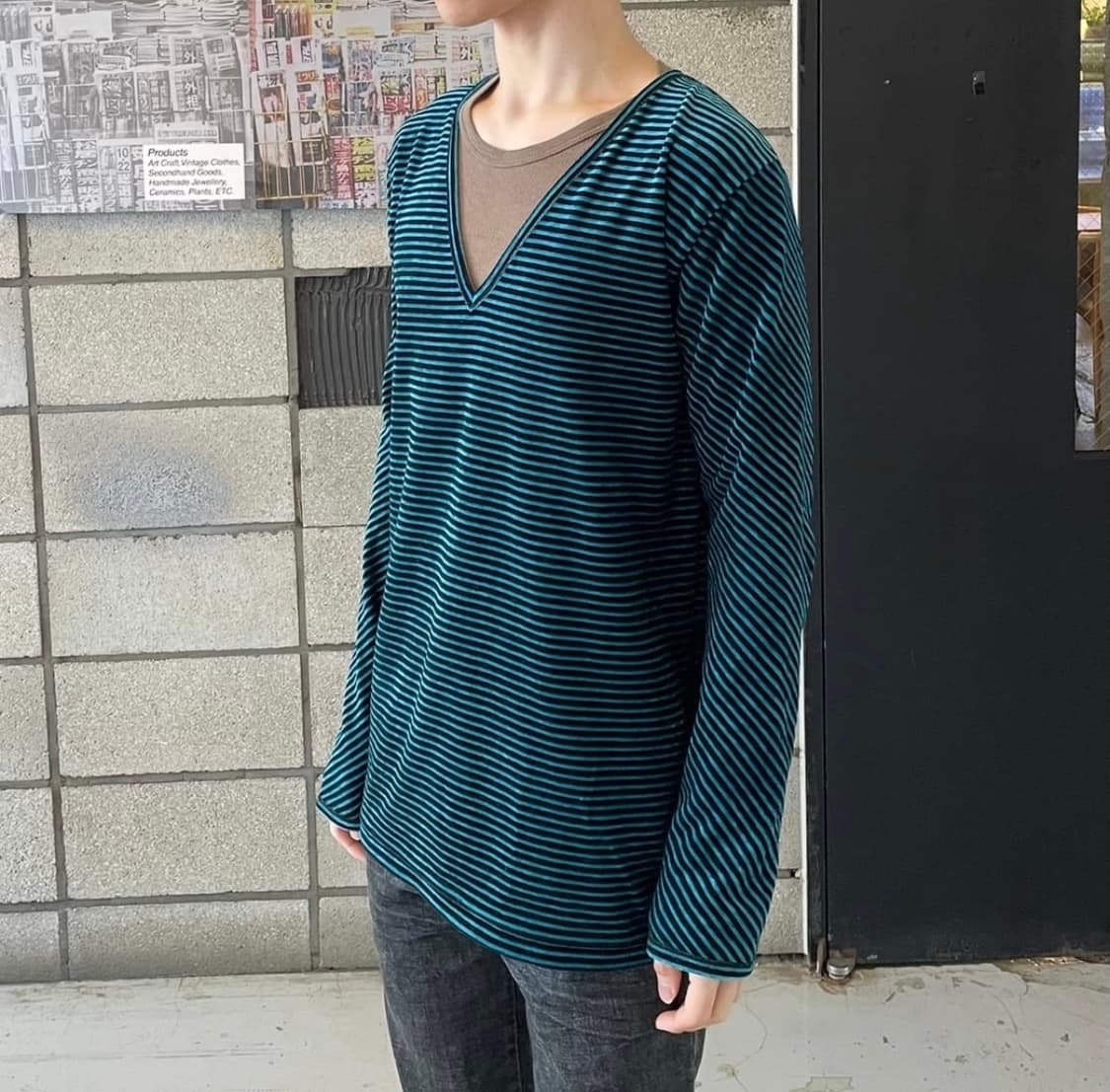 엔헐리우드 벨루어 스트라이프 티셔츠 상품이미지1