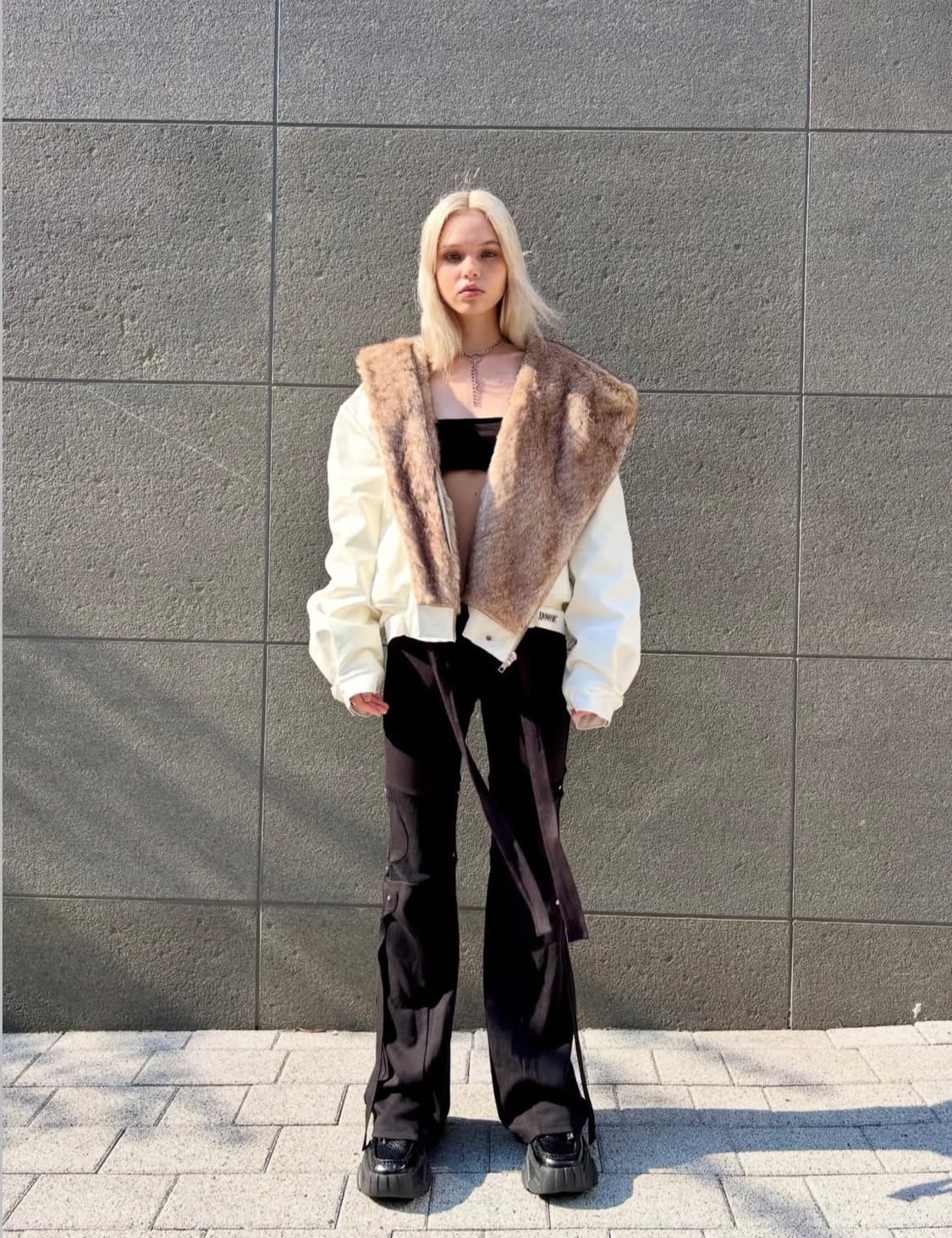 Yeel FOLD-OUT HOODIE SHAWL FUR JACKET WH 상품이미지4