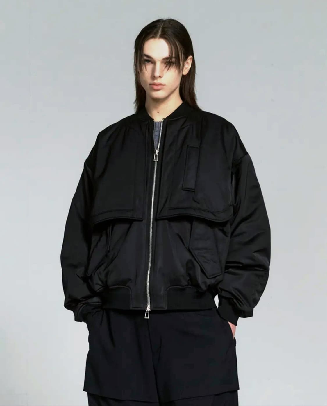 송지오 컬렉션 윈드 플랩 자수 MA-1 마원 자켓 블랙 46 상품이미지4