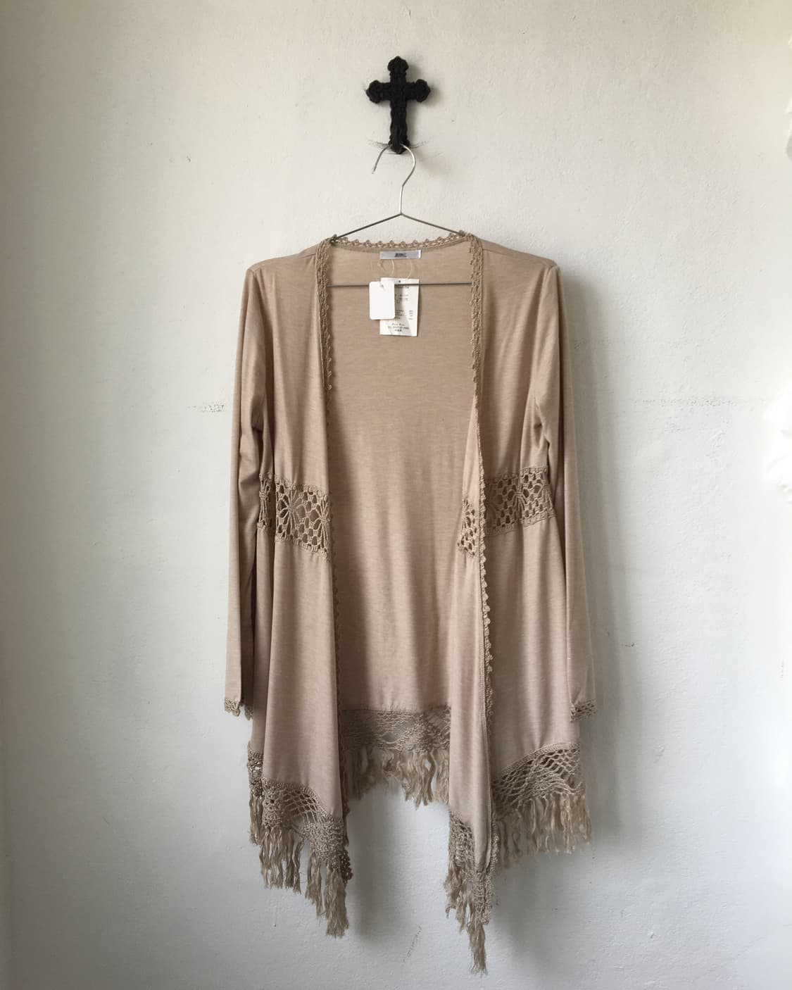 Crochet point fringe open cardigan 상품이미지1