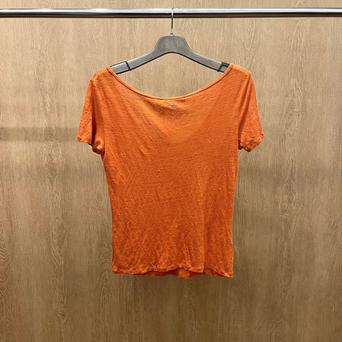 막스마라 코튼 반팔 티셔츠 와이드 라운드넥 셔링 비즈 디테일 오렌지 상품이미지3