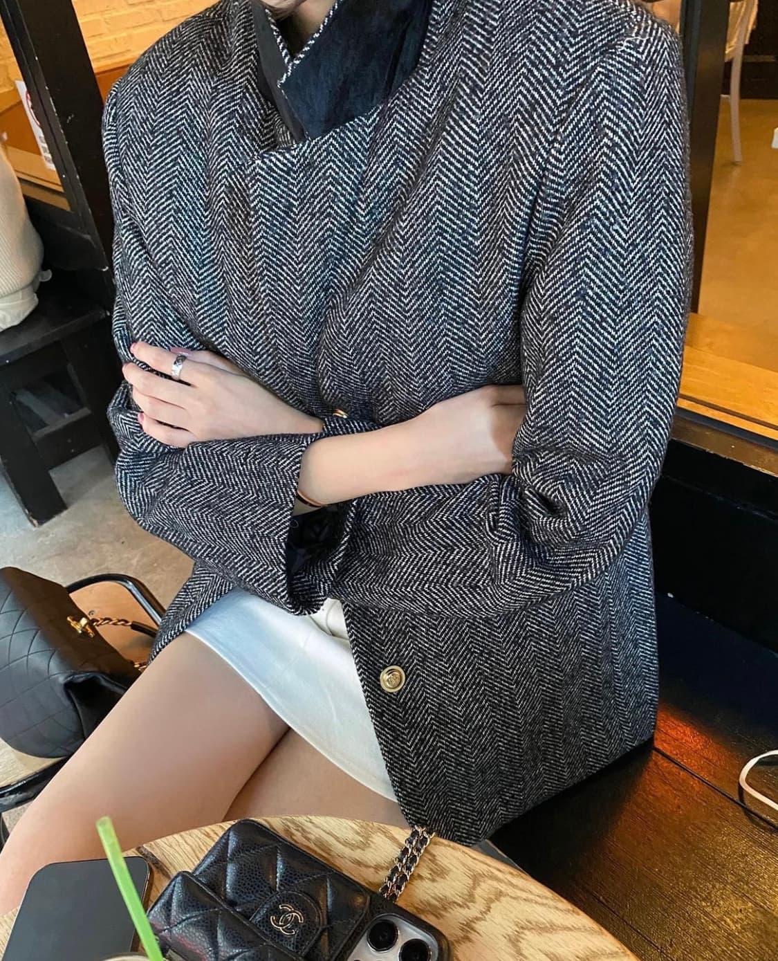 러브미우 포텐 커프스 자켓 시에 오르 헤링본 코트 상품이미지1