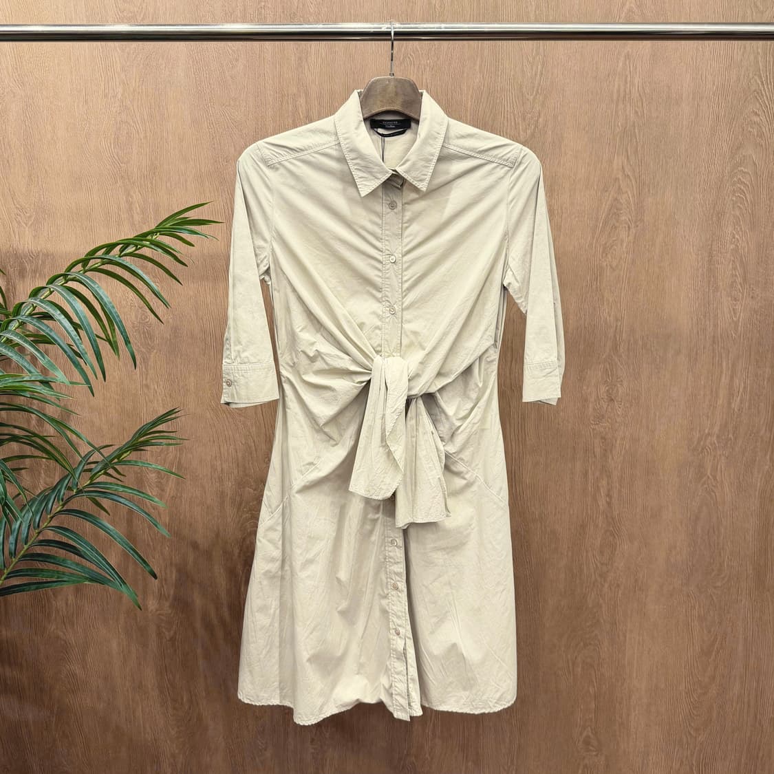 막스마라 위켄드 코튼 셔츠 원피스 프론트 타이 7부 슬리브 디테일 베이지 상품이미지1