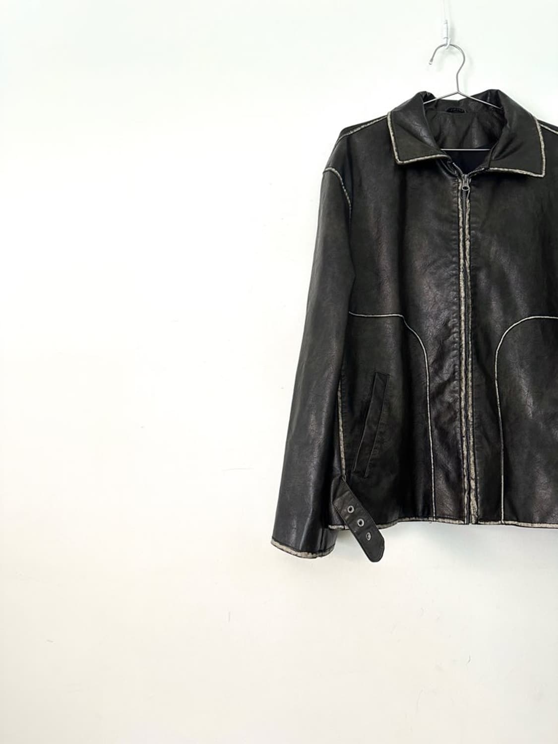 Smudge line leather jacket / deep brown 상품이미지3