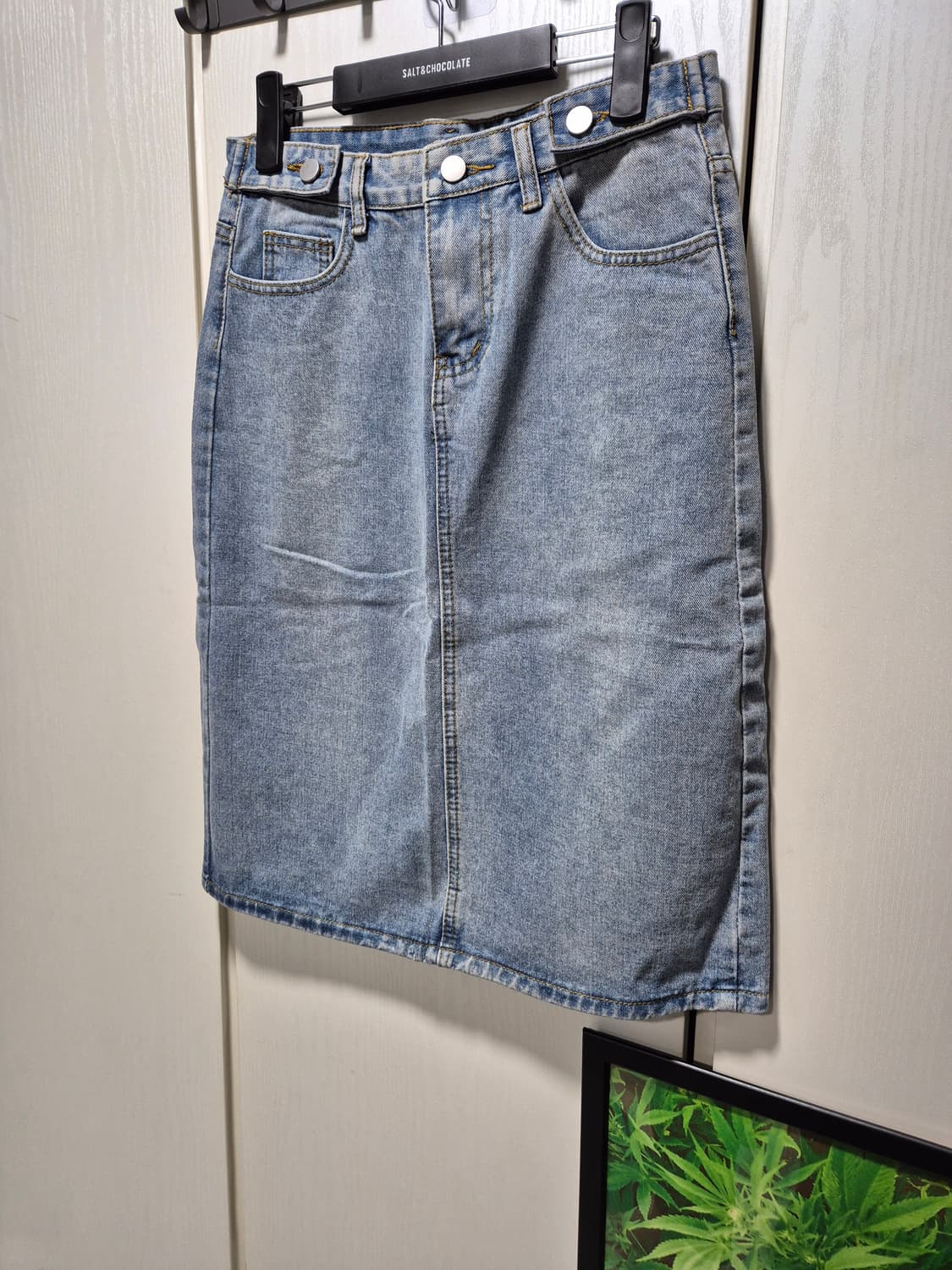 (새상품)vtg 연청 데님 스커트 H라인 미디 스커트 상품이미지6