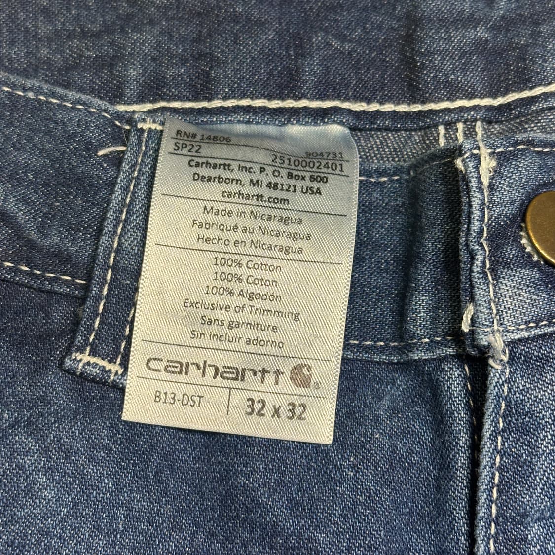 (새제품) 칼하트 B13 DST 싱글니 카펜터 데님 팬츠 32x32 루즈 상품이미지7