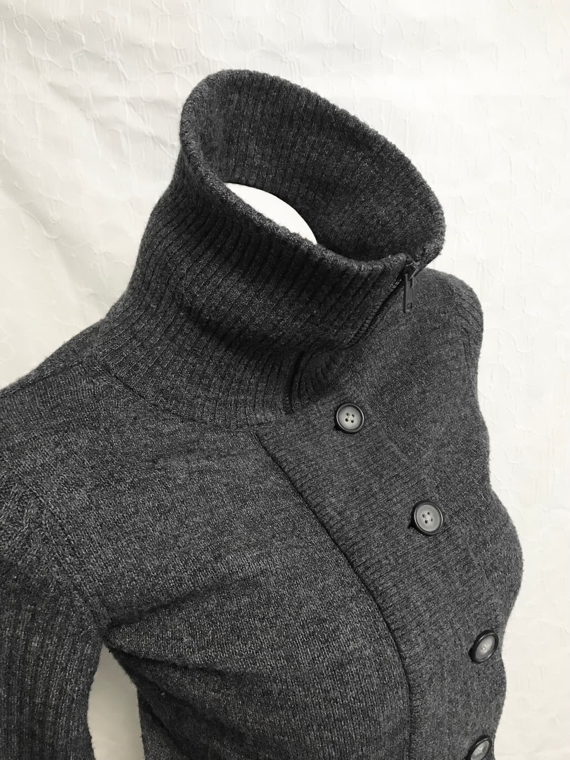 빈티지 아르마니 익스체인지 메리노 울 하이넥 버튼 집업 니트 가디건 상품이미지3