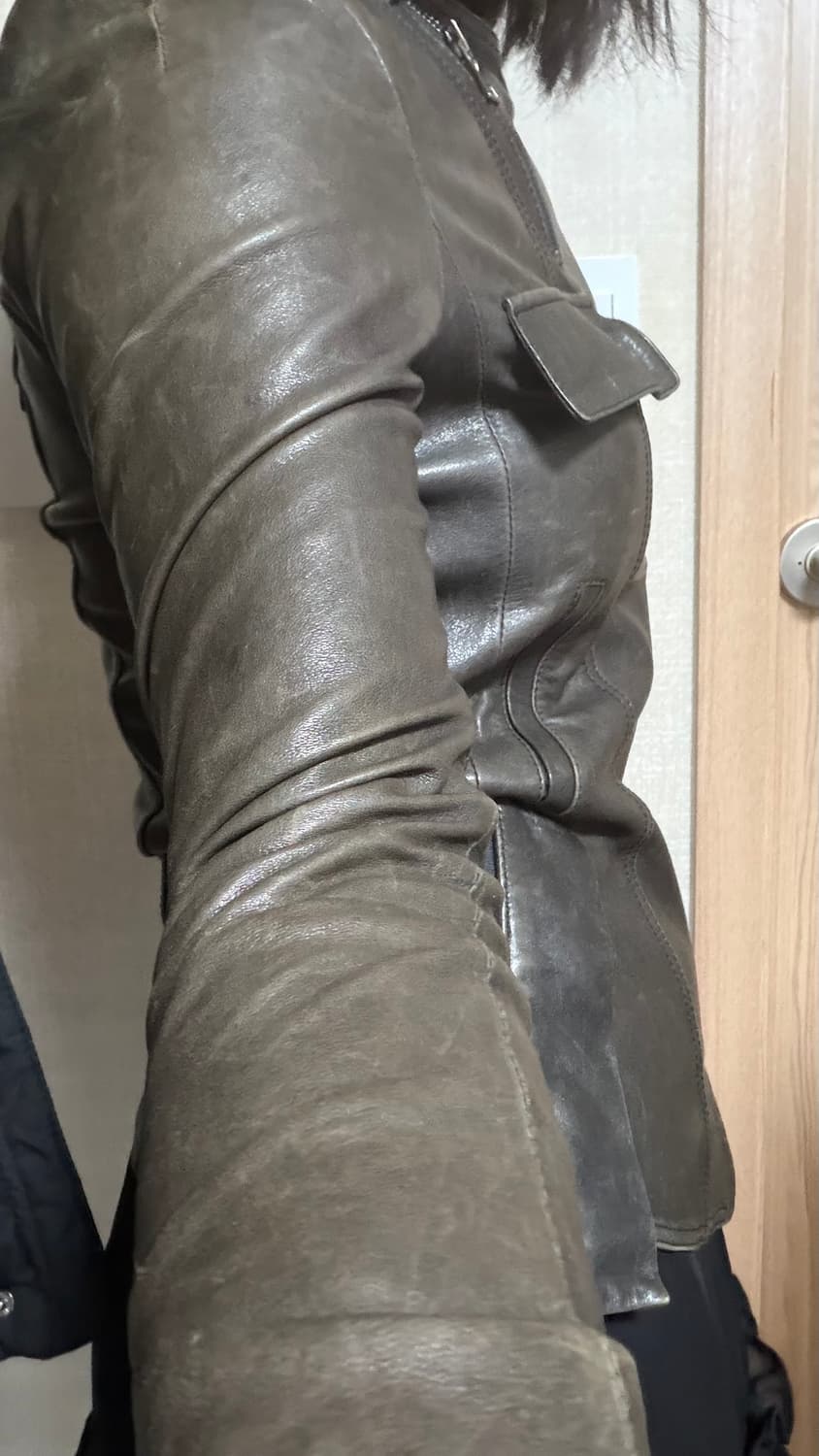 빈티지 양가죽 리얼 레더 언발 지퍼 자켓 슬림핏 딱붙핏 상품이미지2