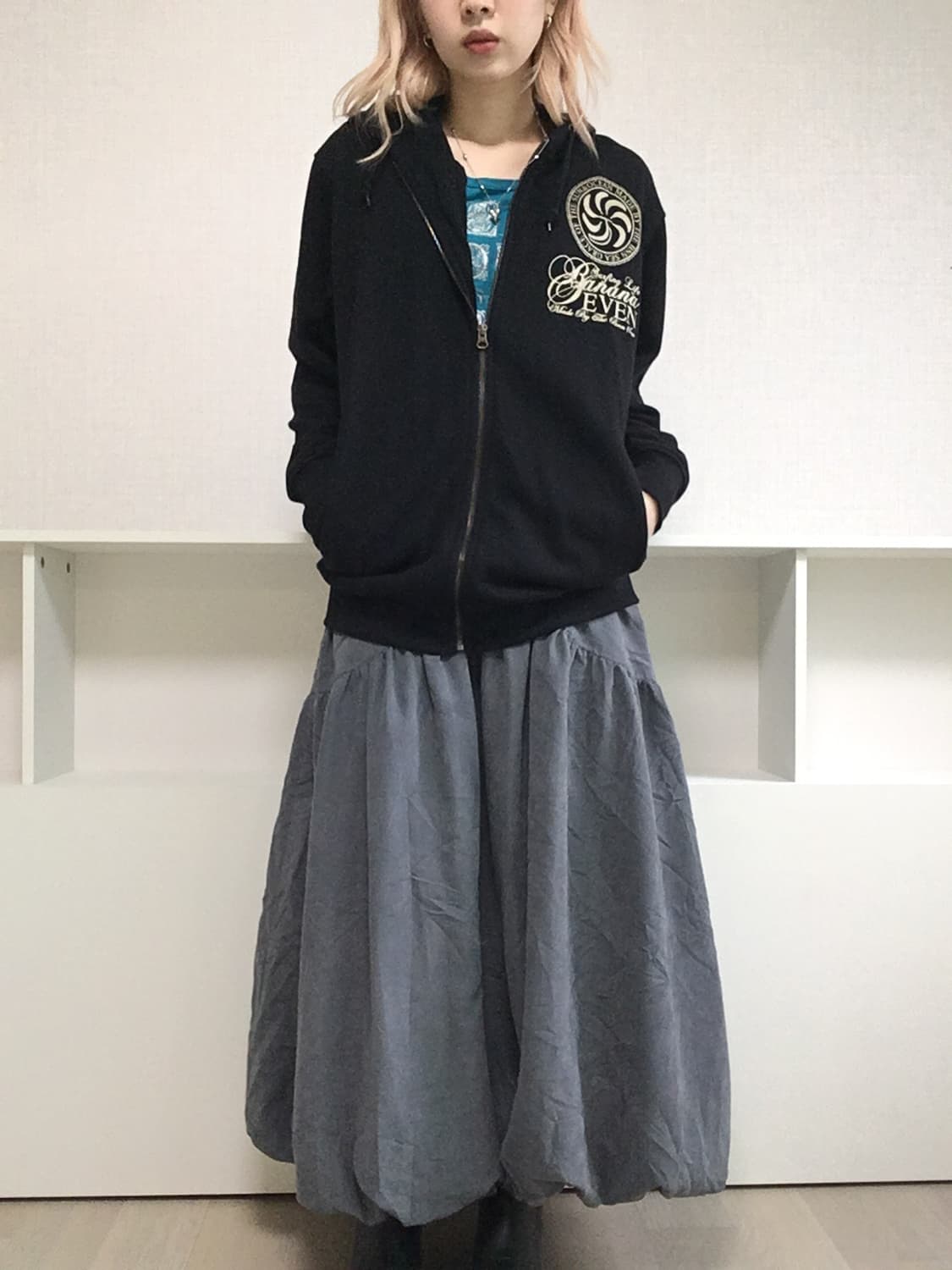 jpn vintage gray shirring long skirt 상품이미지5