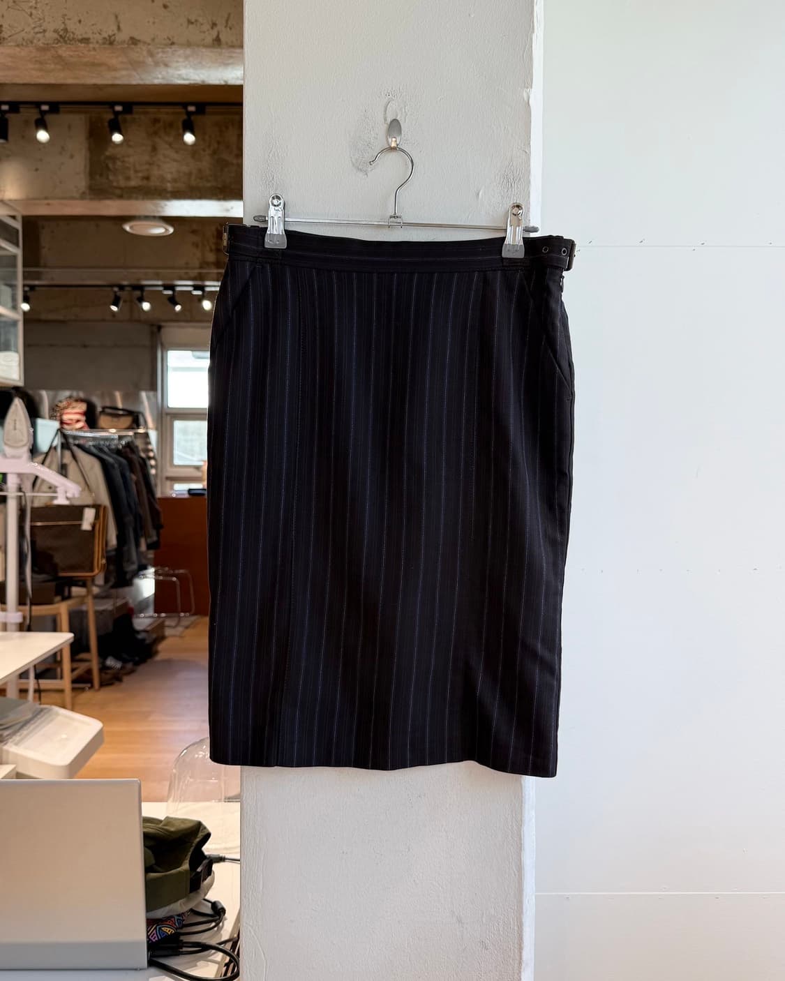 모스키노 진스 브라운 스트라이프 버클 미디스커트 상품이미지2