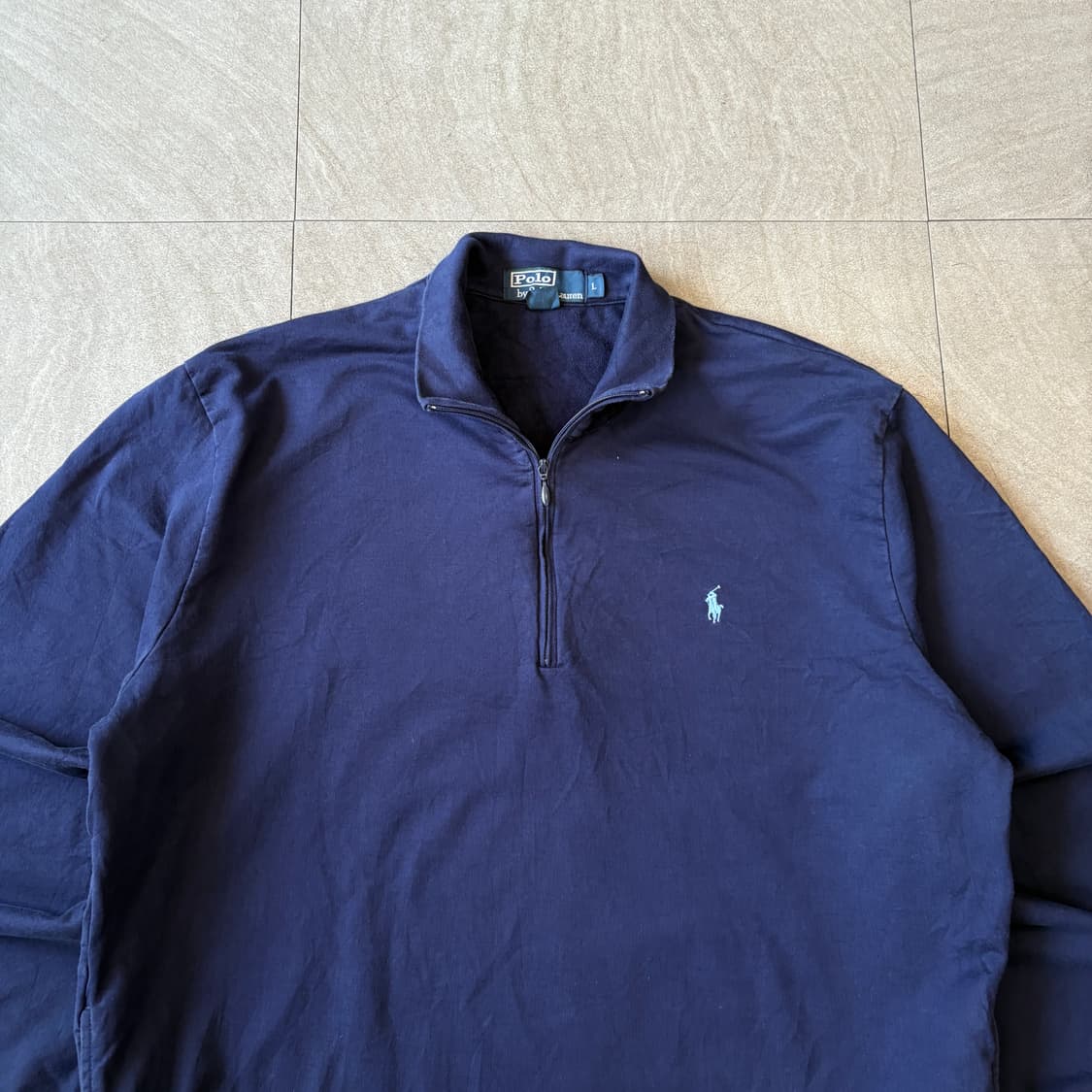 폴로 정품 네이비 피마 코튼 반집업 니트 상품이미지3