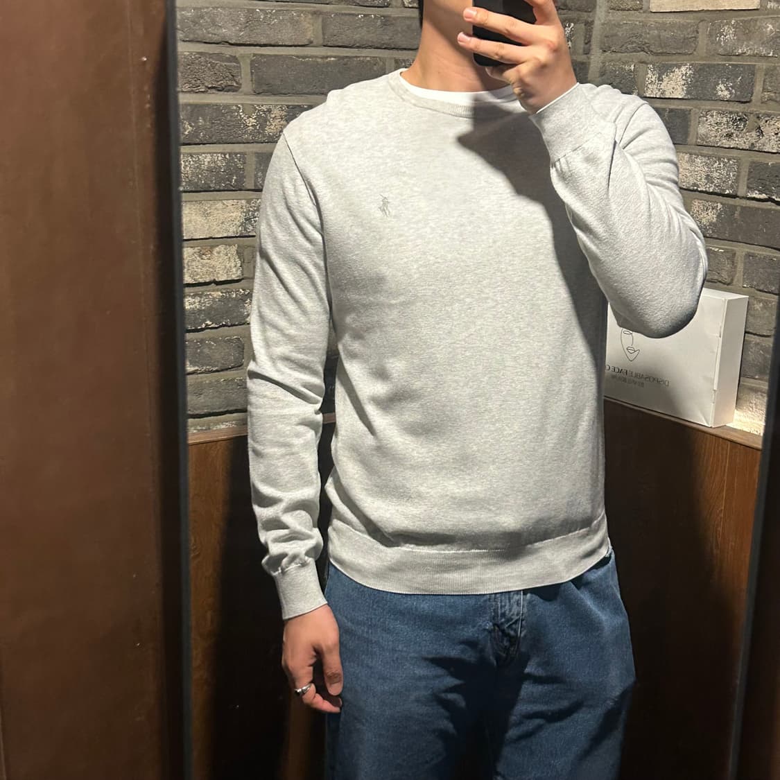 M) 폴로 랄프로렌 피마코튼 라이트 그레이 브이넥 니트 상품이미지8