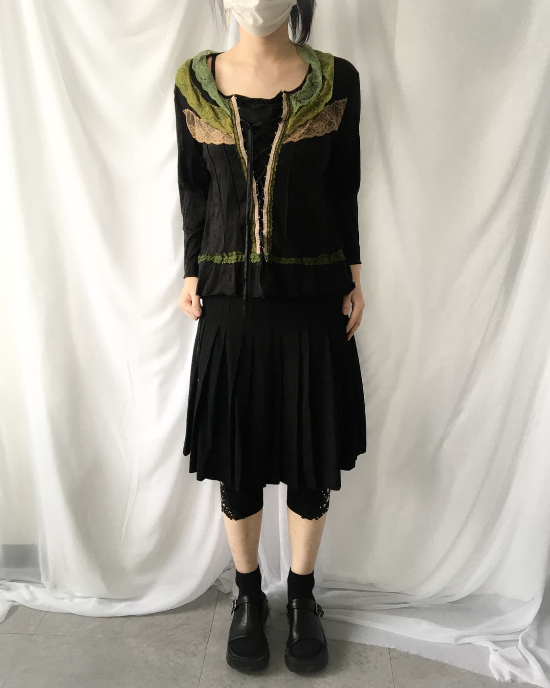 Lace trimming lace up point sleeve 상품이미지4