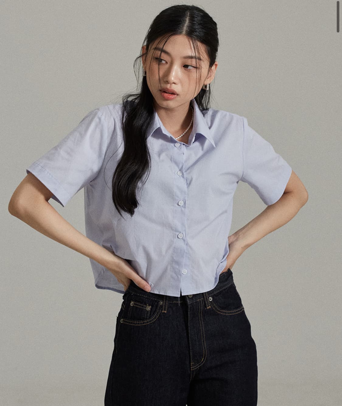 밀리언코르 로이 반팔 크롭 셔츠 (소라) 상품이미지1