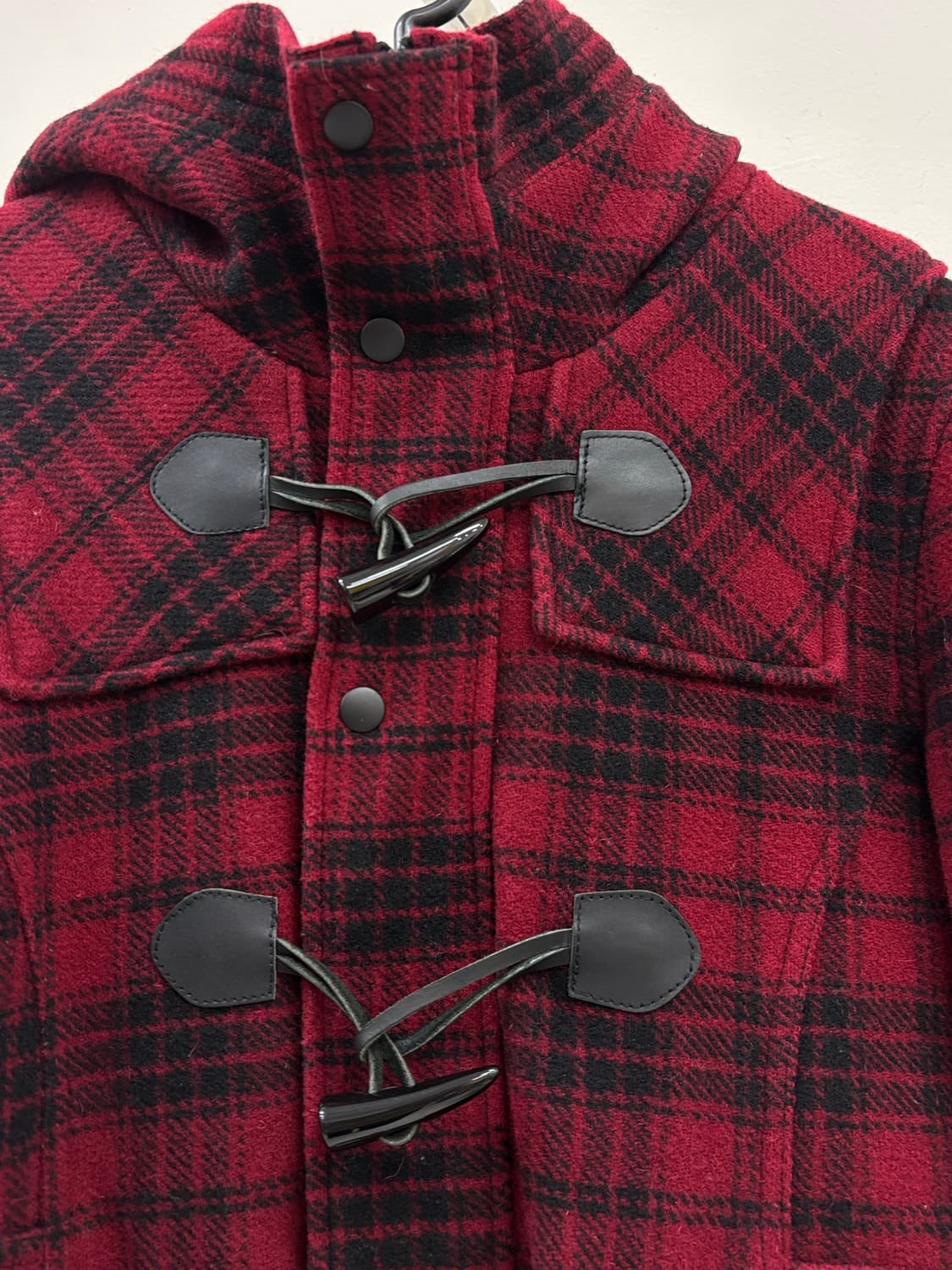 빈티지 레드 후드 더플 하프 울 코트 상품이미지3