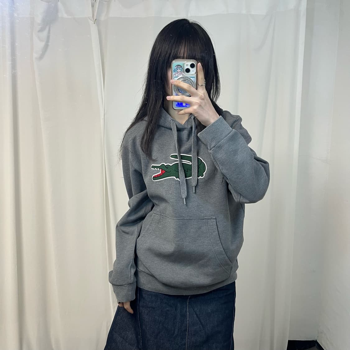 Lacoste grey big logo hoodie (미세이염) 상품이미지1