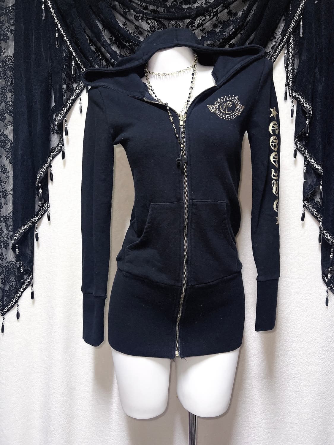 에고이스트 오네갸루 펑크 y2k 와투케 레터링 큐빅 날개 후드집업 원피스 상품이미지7