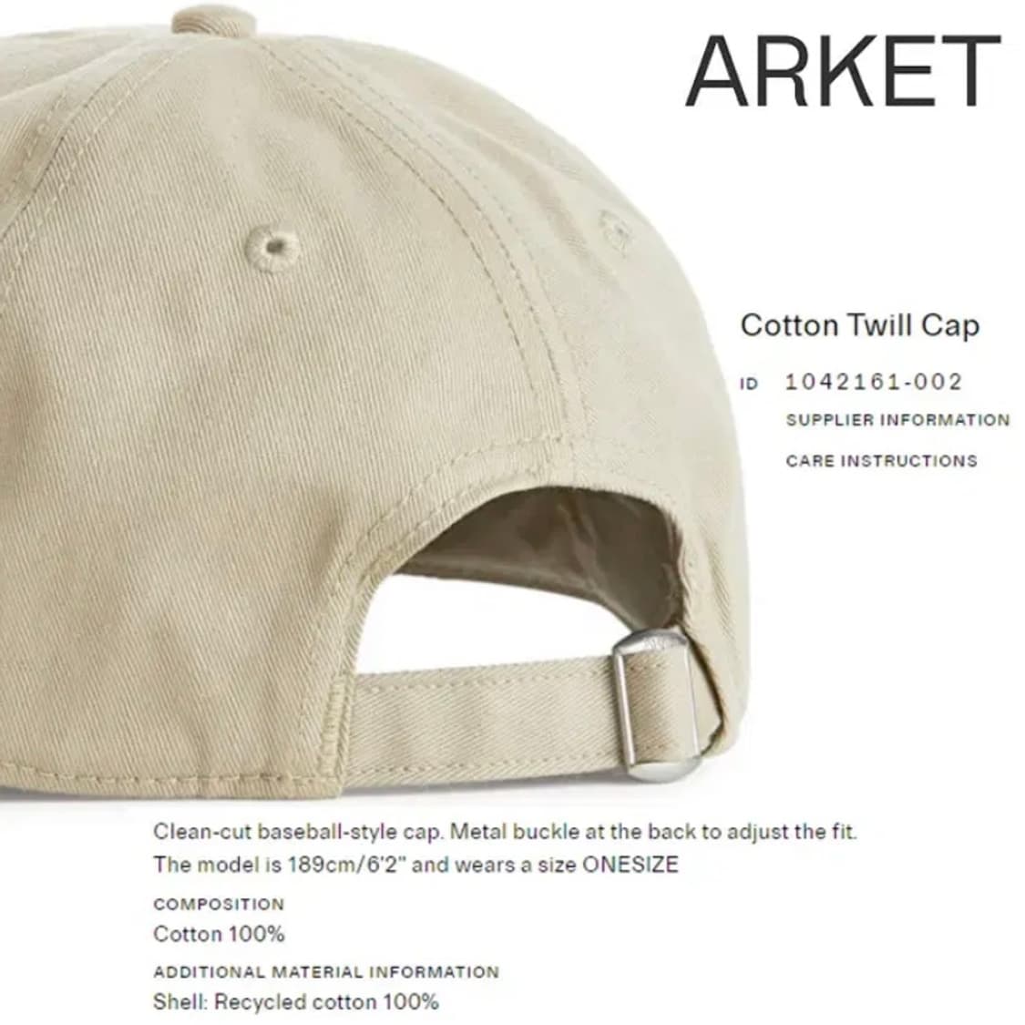 [정품] ARKET 아르켓 트윌 코튼 심플 볼캡 상품이미지2